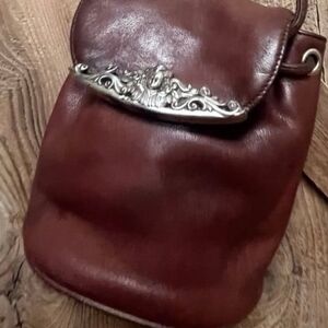 Brown Leather Crossbody Bag with Silver Accent